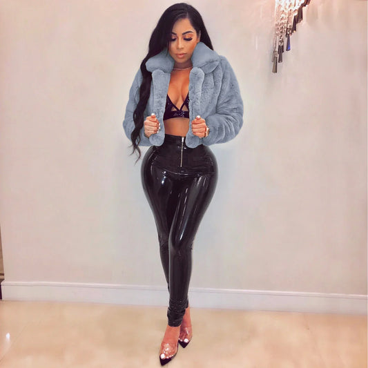 JRRY Casual Women Faux Fur Coats Long Sleeve Furry Cropped Jacket Open Stitch Fluffy Overcoat Plus Size XXL Outdoor Wear LUXLIFE BRANDS