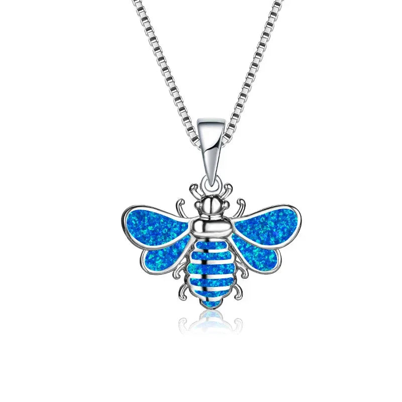 Boho Fashion Sea Animal Dolphin Pendant Necklace for Women Girl Inlay Imitation Blue Opal Necklace Wedding Party Jewelry Luxlife Brands