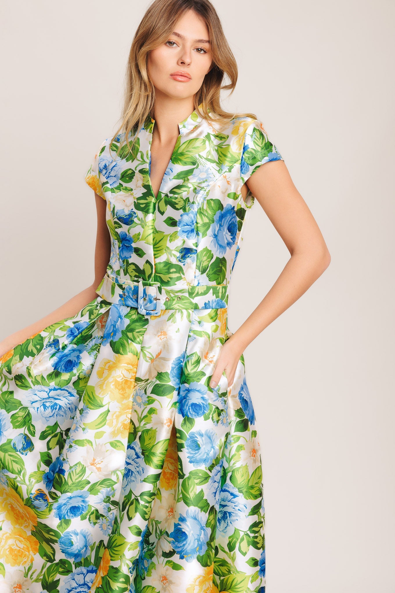 FRESH CANVAS FLORAL WOVEN MIDI DRESS