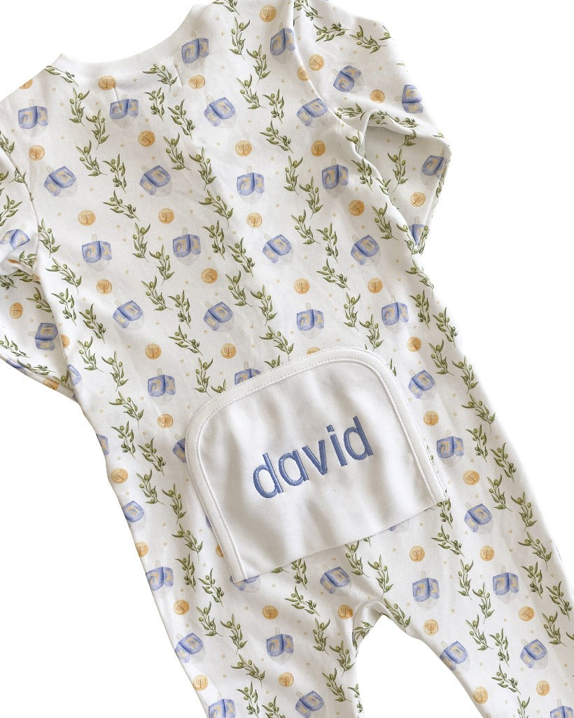Dreaming of Dreidels Hanukkah Pima Cotton Zip Up Pajamas- FINAL SALE Smockingbird