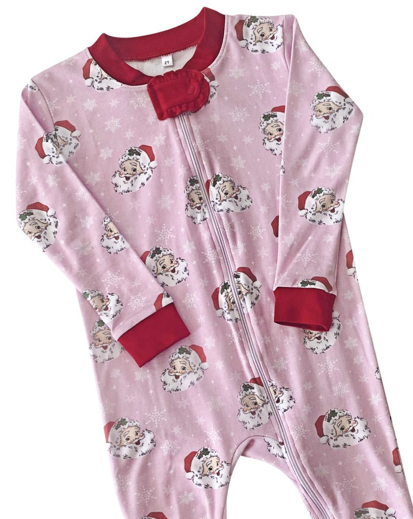 Vintage Santa Pink Knit Zip Up Pajamas-FINAL SALE Smockingbird
