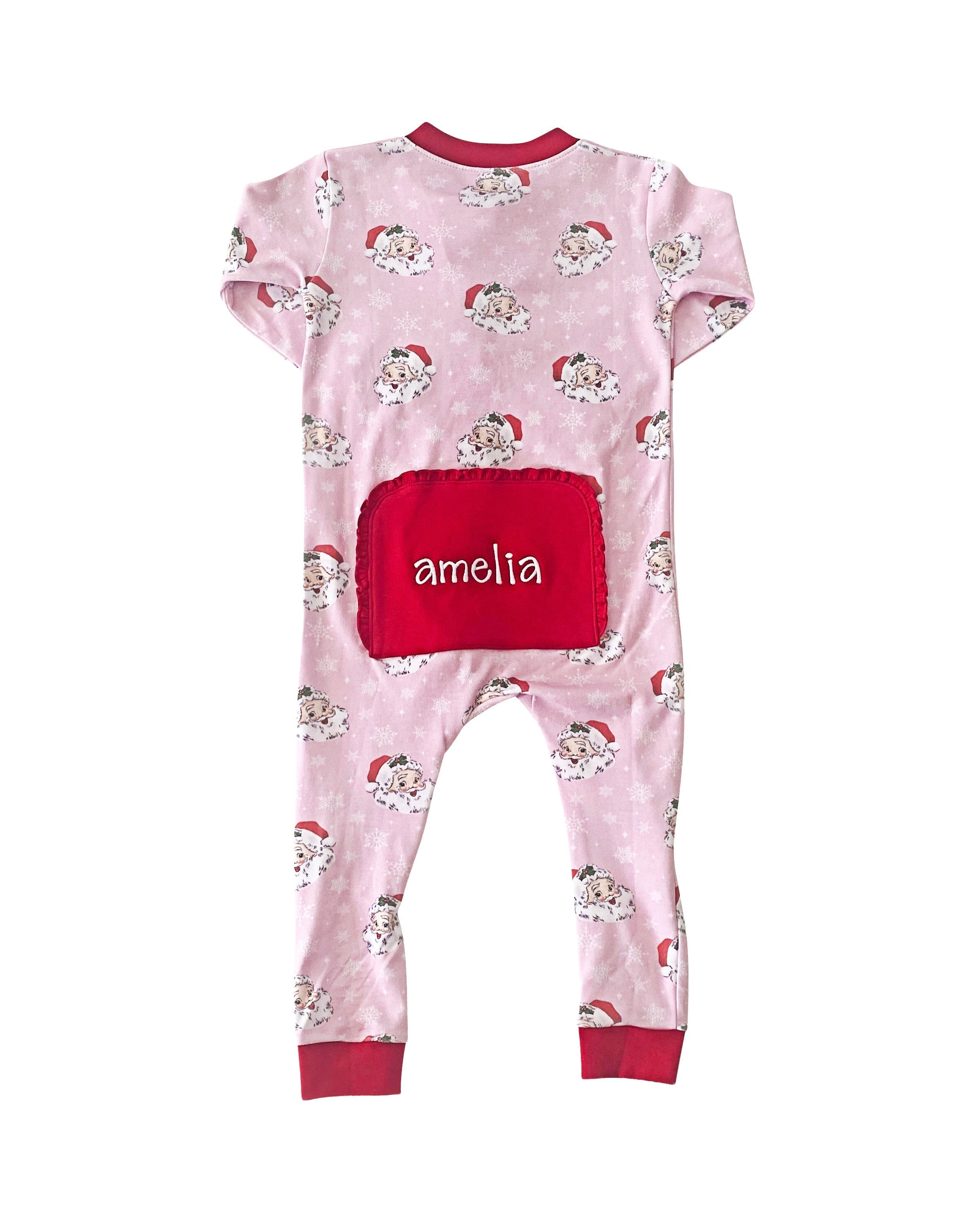 Vintage Santa Pink Knit Zip Up Pajamas-FINAL SALE Smockingbird