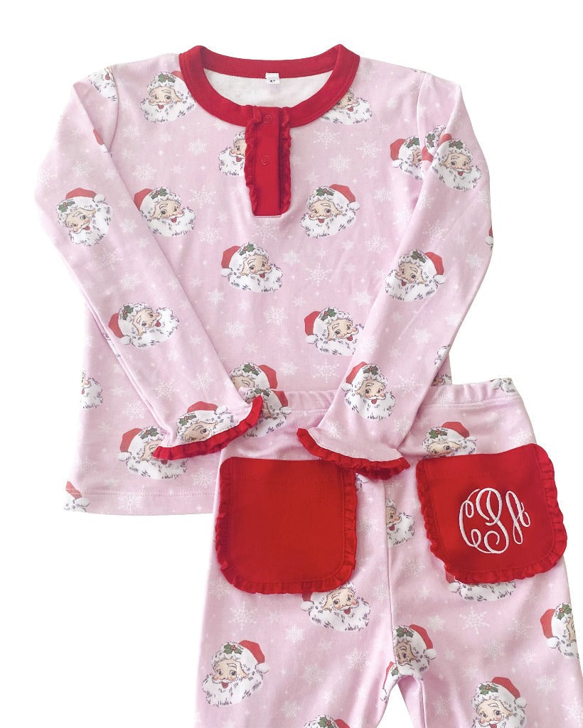 Vintage Santa Pink Knit Pajama Set-FINAL SALE Smockingbird