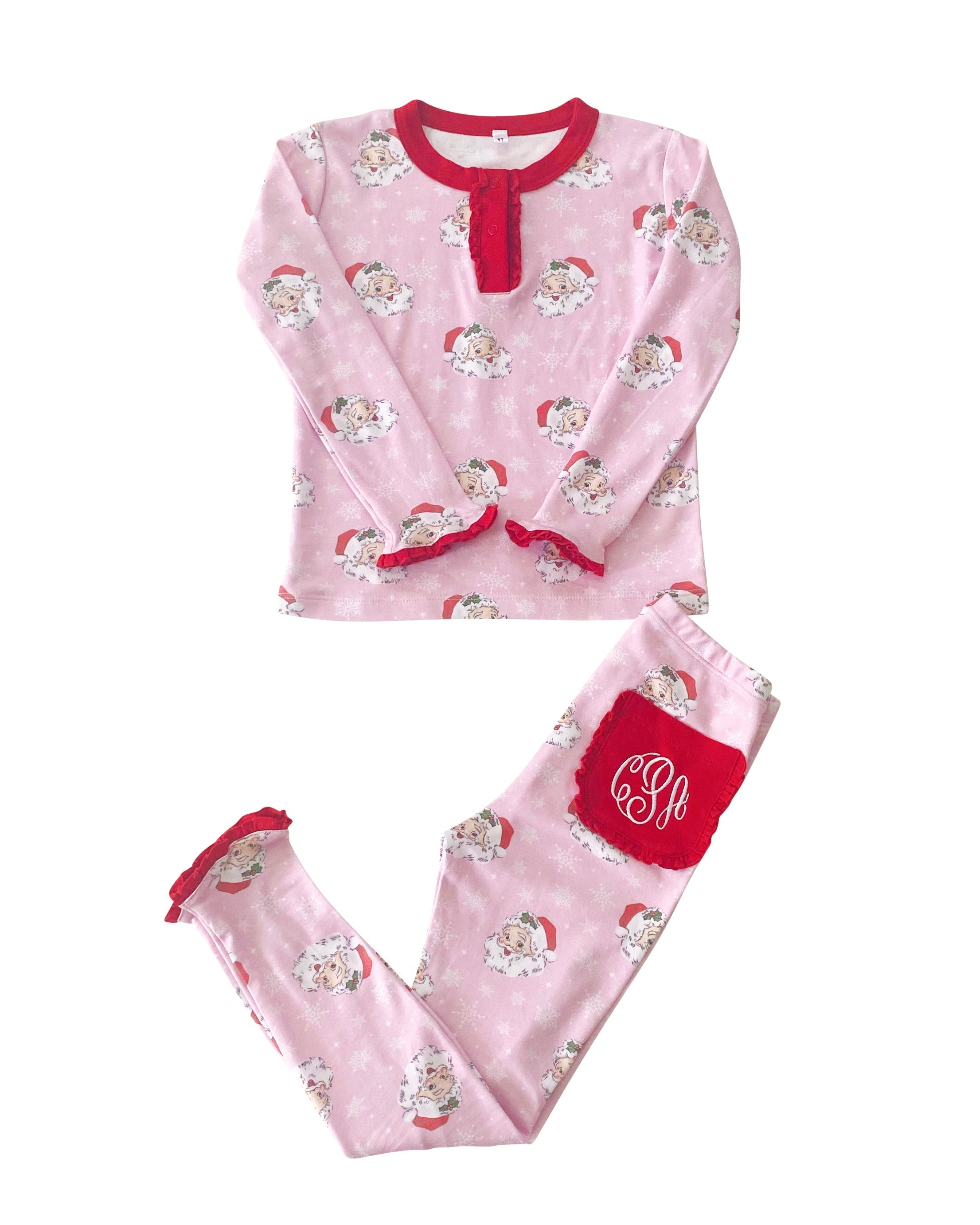 Vintage Santa Pink Knit Pajama Set-FINAL SALE Smockingbird
