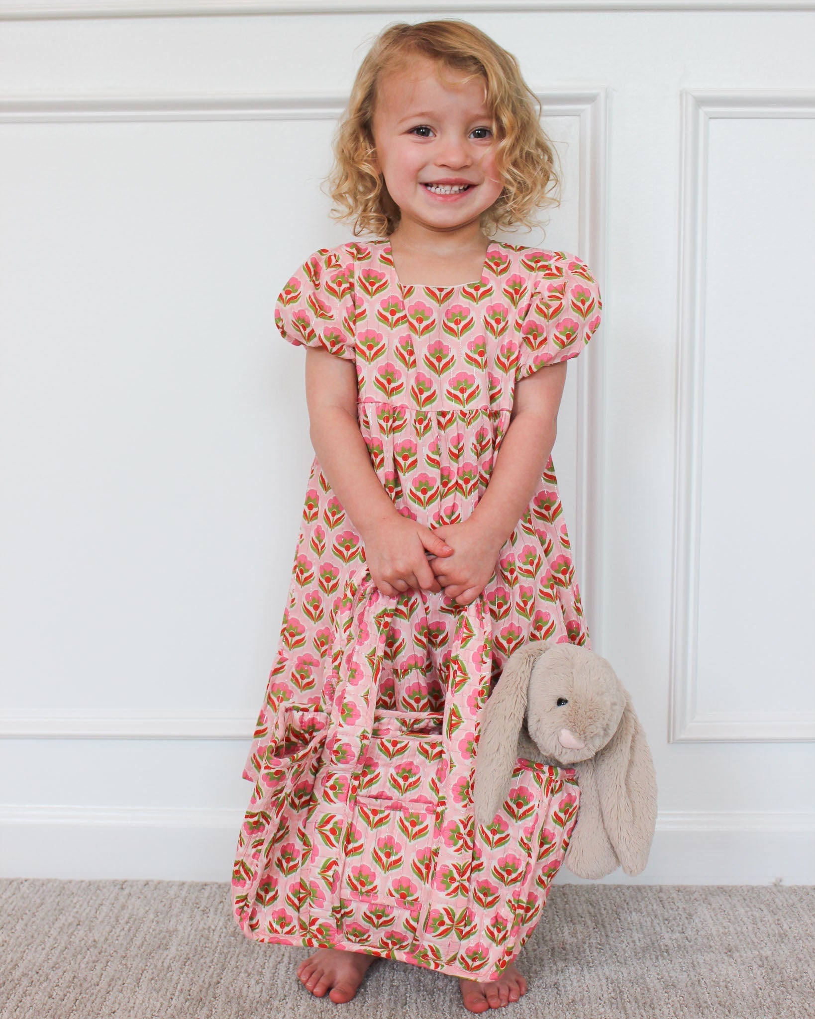Pink Block Print Tote Bag Smockingbird