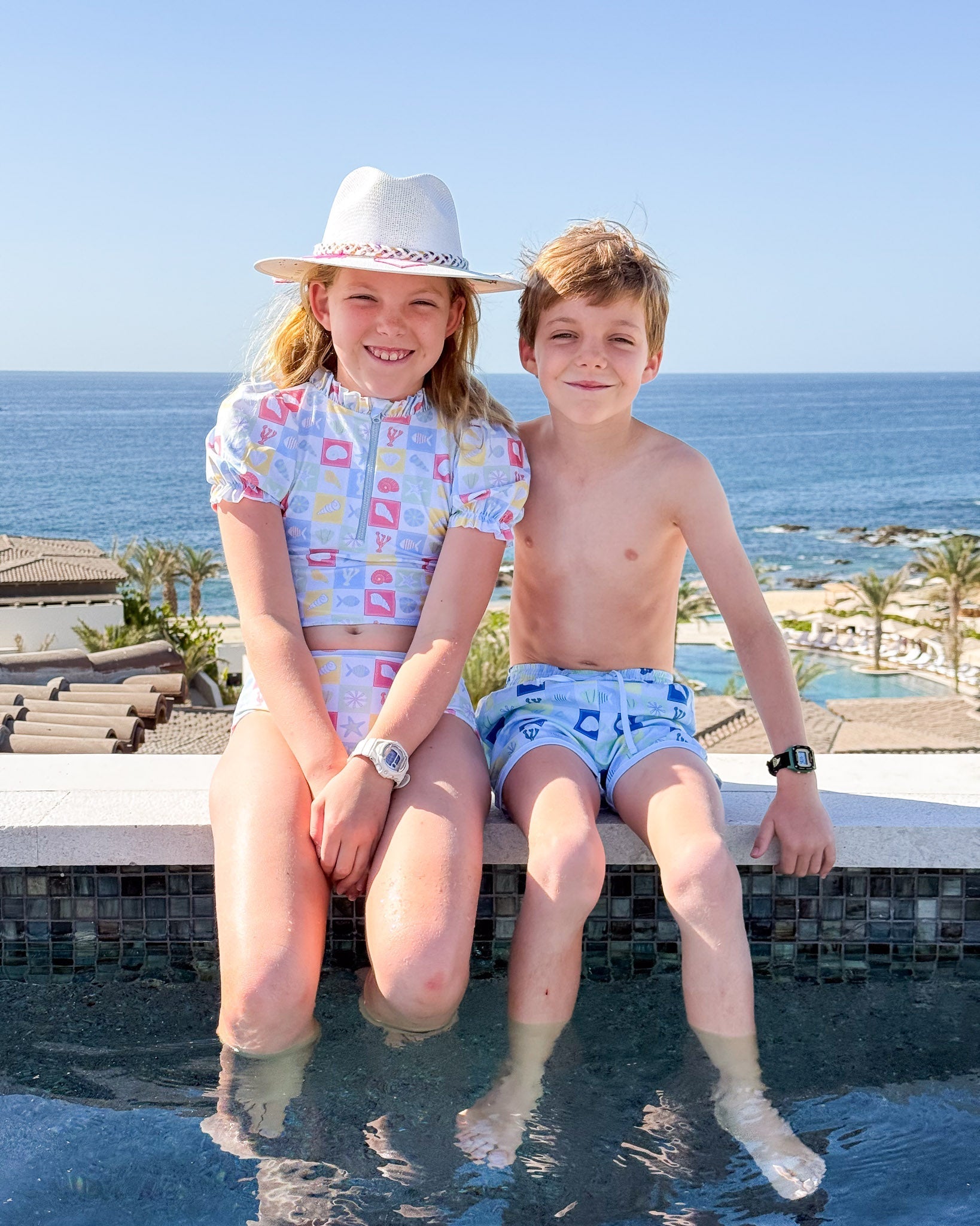Coastal Stamps in Pastel Puff Sleeve Tankini- FINAL SALE Smockingbird