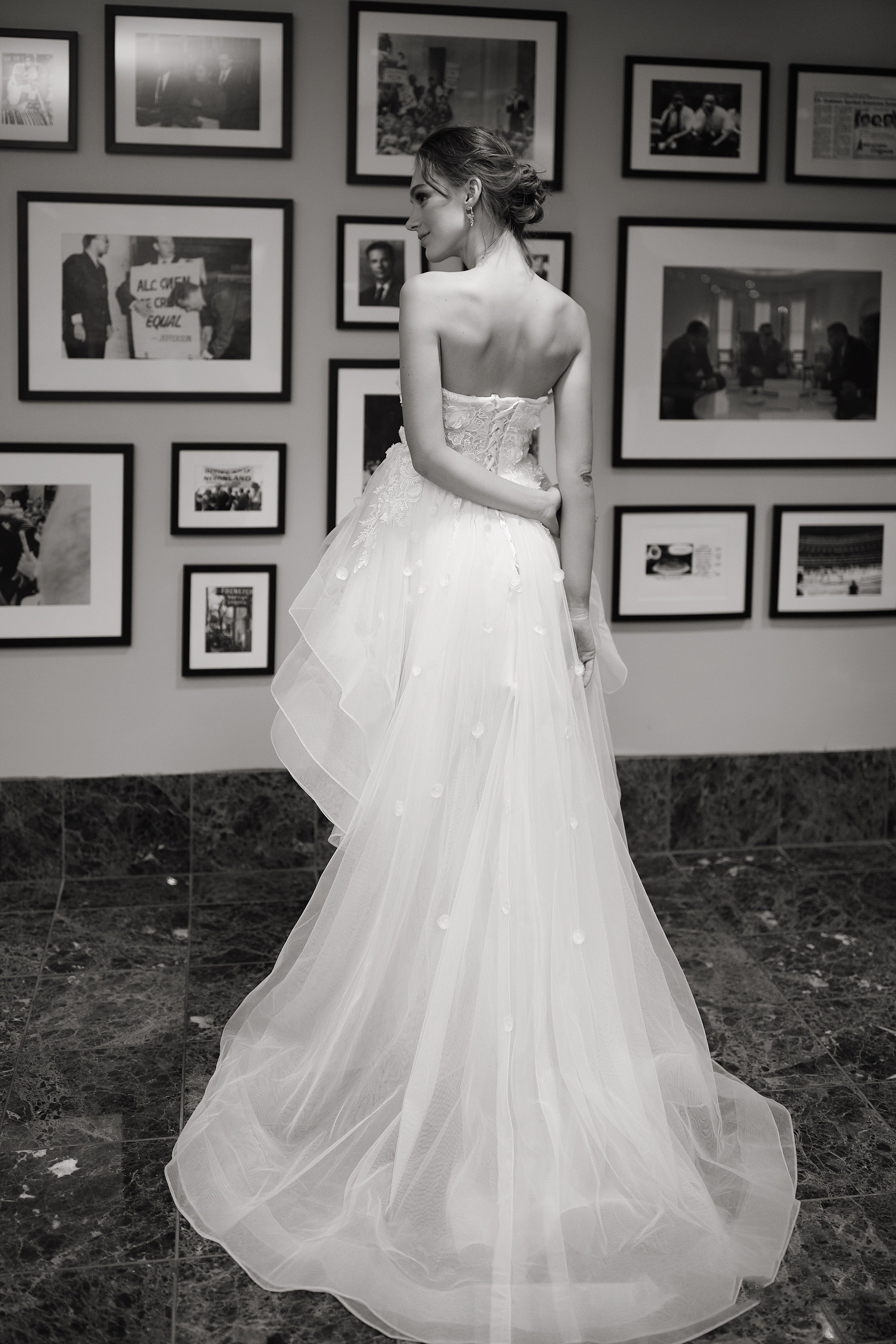 Musa - Strapless 3D Floral Lace Short-long Skirt short white wedding dress with Detachable Sleeves SelenaHuanStudio