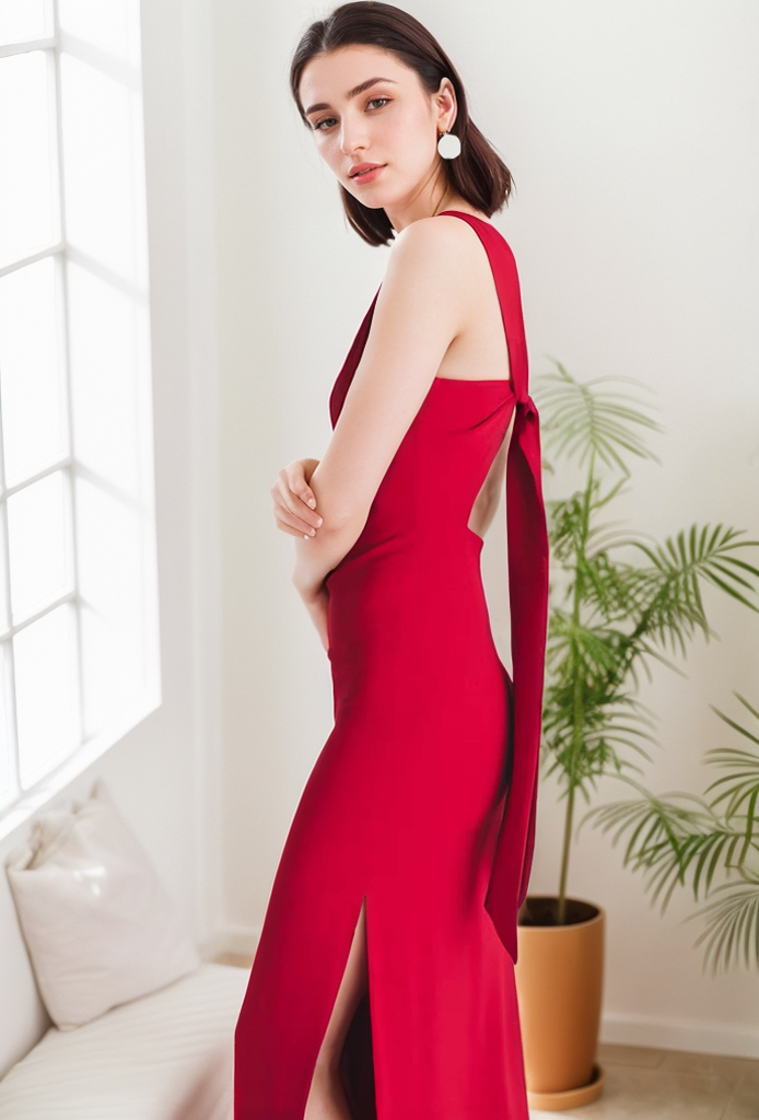Modern bateau neckline hallowed back pencil skirt Stretchable satin prom dress SelenaHuanStudio