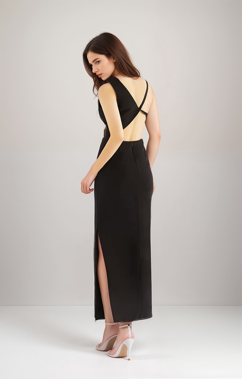 Asymmetrical geometric concept hallowed back pencil skirt satin prom dress SelenaHuanStudio