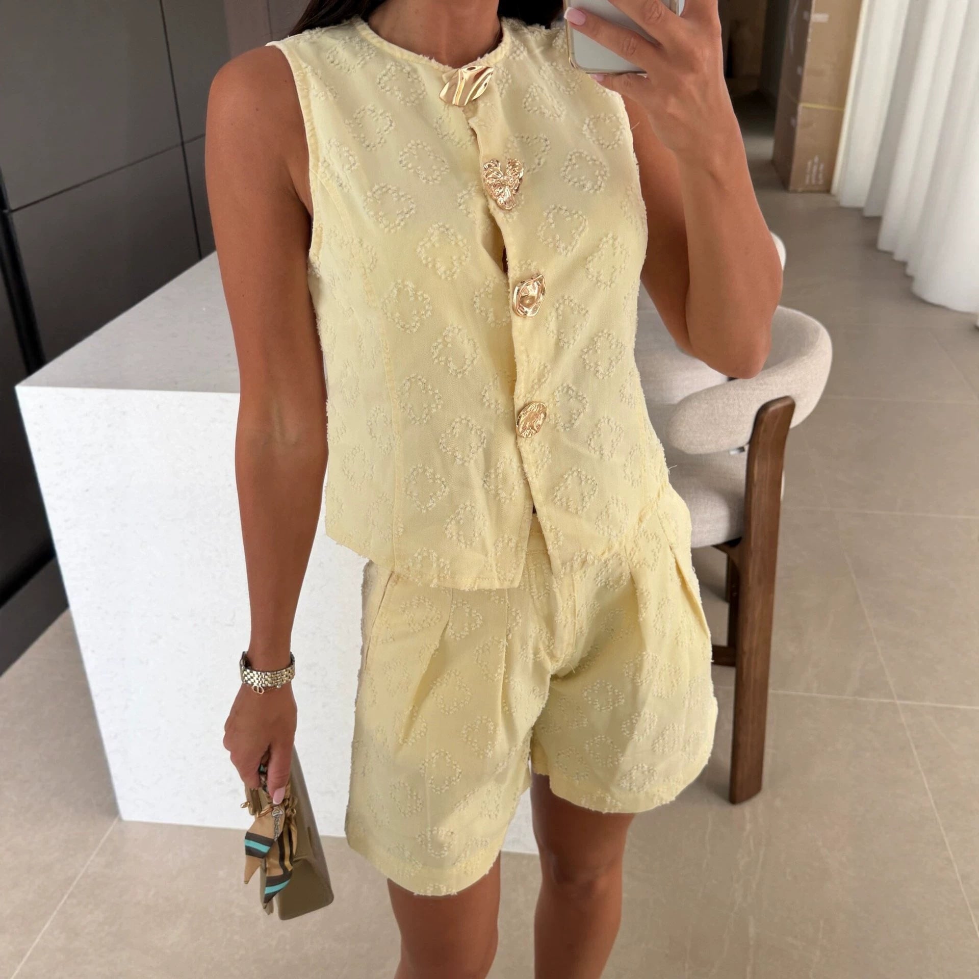 Summer Loose Sleeveless Denim Shorts Set Casual High Waist Two Piece Set