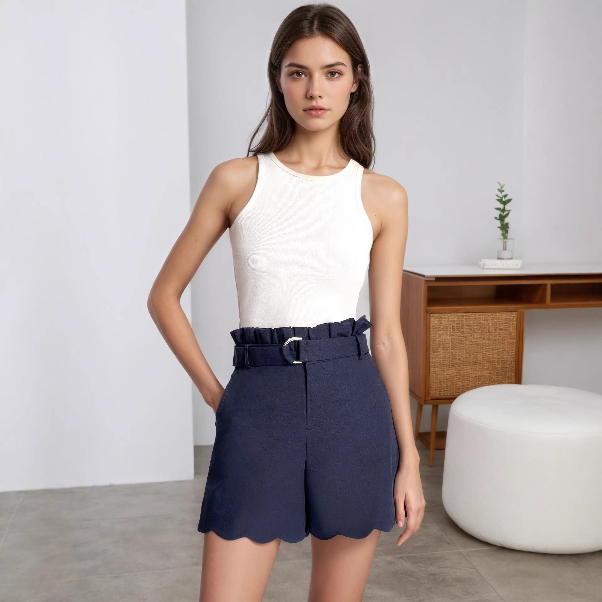 High Waist Shorts With Metal Buckle