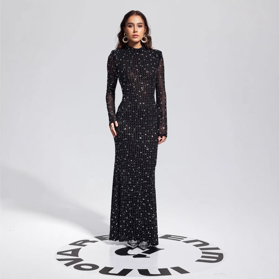 Arrival Black Dress Sexy Strap Rhinestone Tight Long Sleeve Dress Bella Mia