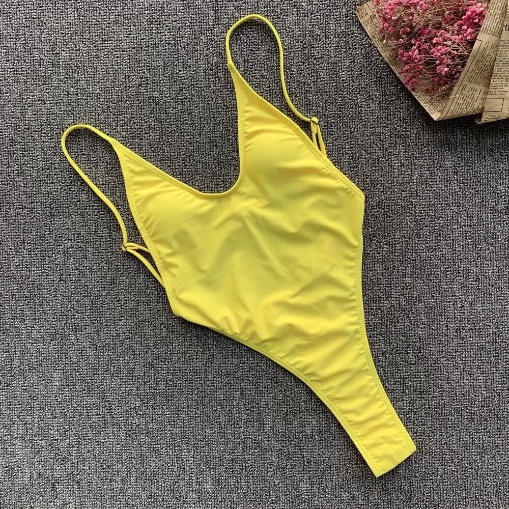 Fluorescent One-Piece Thong Swimsuit