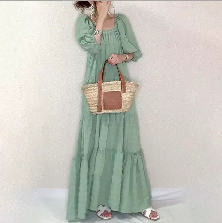 Fresh Square Collar Puff Sleeve Floor Fairy Dress Luxlife Brands