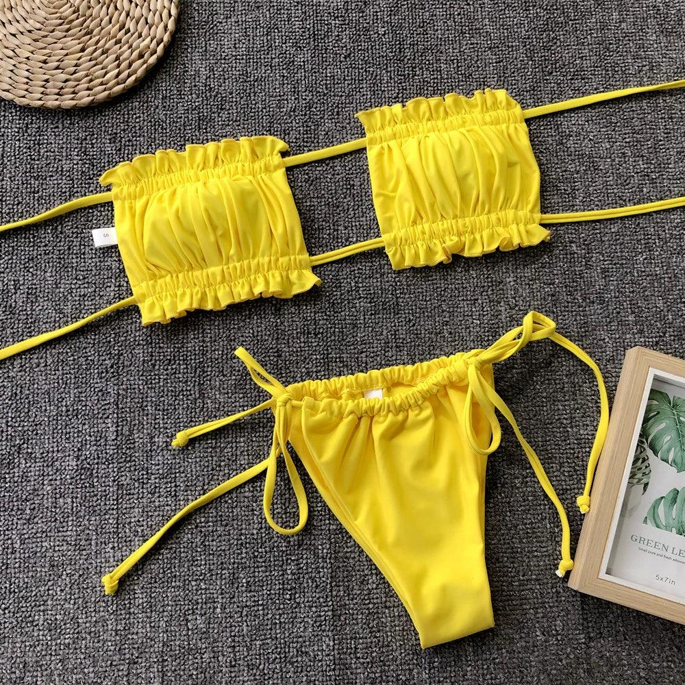Goddess Online Celebrity Candy Color Solid Hollow Strap Exposed Wrap-around Bikinis Sexy Bikini Split Triangle LUXLIFE BRANDS