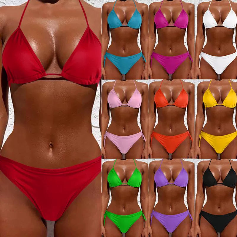 Sexy Solid Color Lace-up Split Swimsuit Sexy Pure Color Tied Separates Swimsuit Luxlife Brands