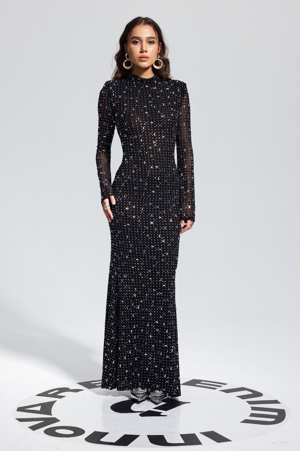 Arrival Black Dress Sexy Strap Rhinestone Tight Long Sleeve Dress Bella Mia