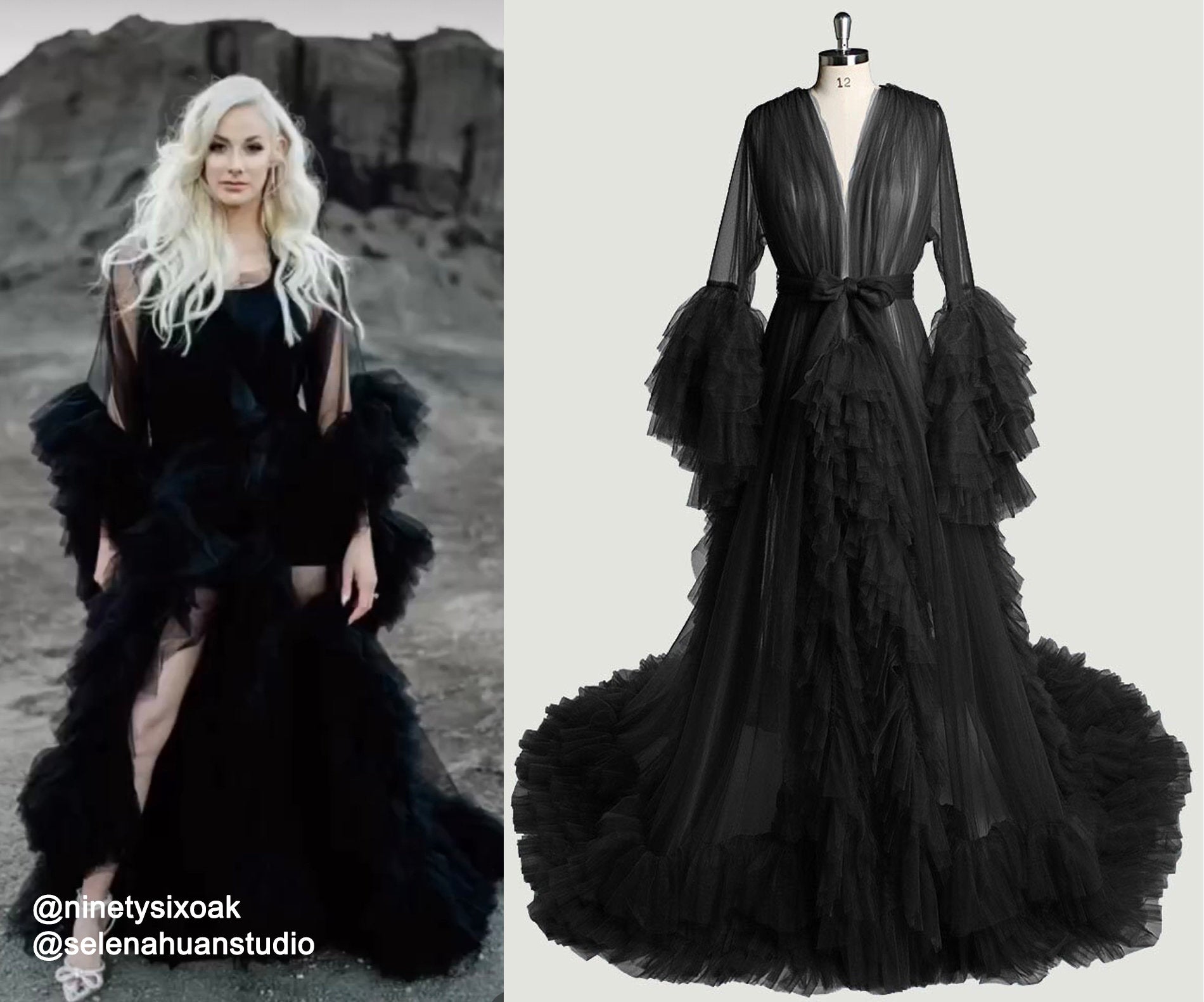 Tulle Ruffled Sleeves Fringe Multi-Color Custom Robe Dress for Theme Photo Shoot SelenaHuanStudio