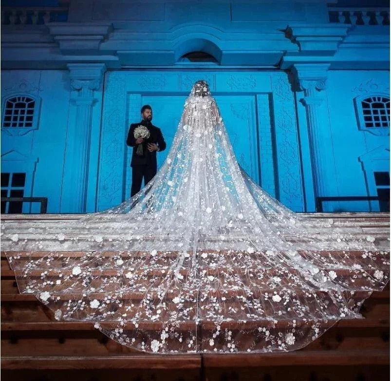 Luxurious White Ivory 5 M Cathedral Long Voile 3D Appliques Soft Lace Wedding Veil Bridal Veils with Comb Bride Wedding Accesso LUXLIFE BRANDS
