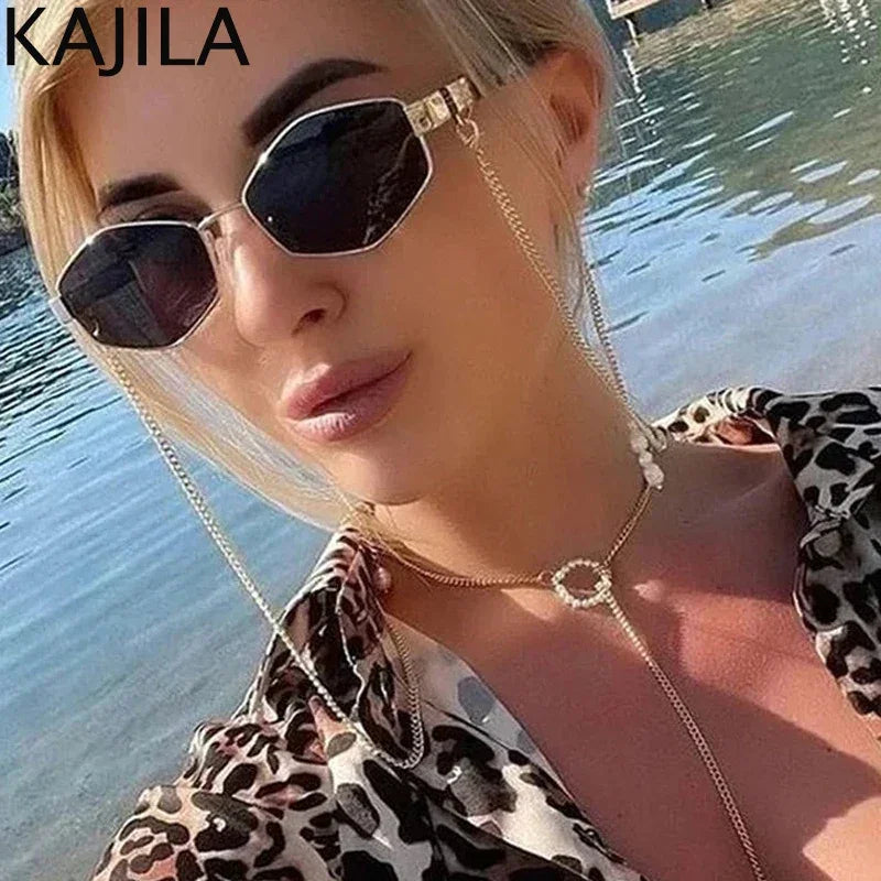 Hexagon Sunglasses With Chain Luxlife Brands