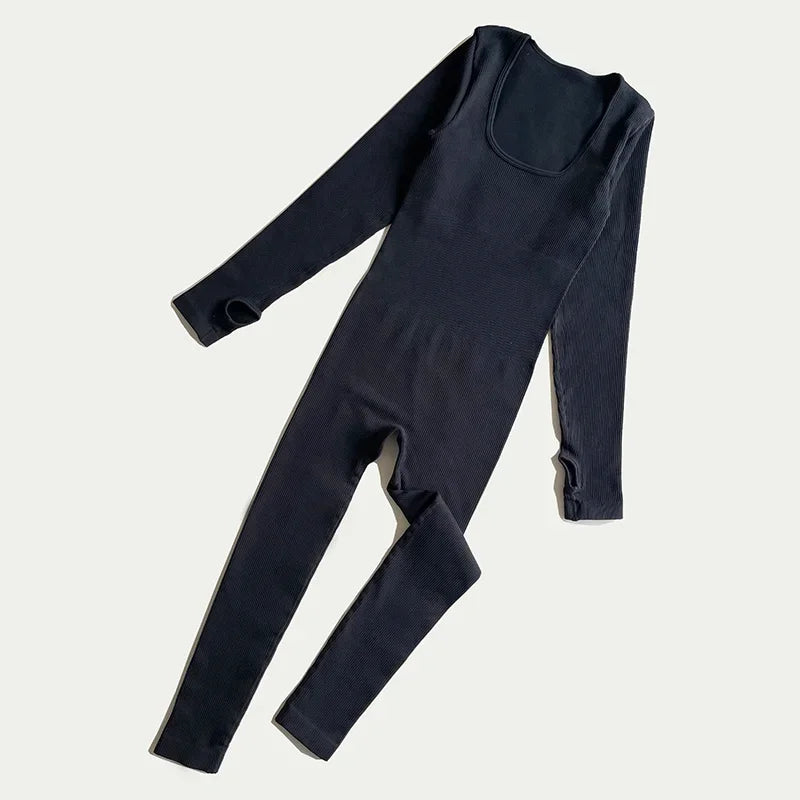 Long Sleeve Ribbed Yoga Jumpsuit LUXLIFE BRANDS