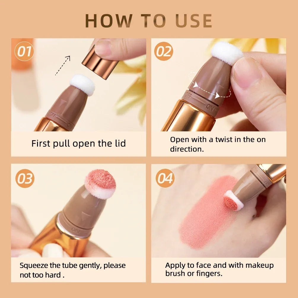 QIBEST Cream Bronzer Contour Blusher Beauty Wand Highlighter Blush With Cushion Liquid Face Bronzer Wand Stick Applicator Makeup Luxlife Brands