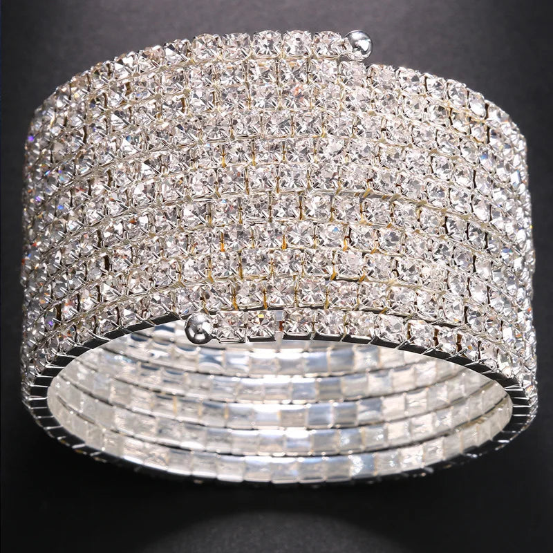 Sparkling Multi-Layer Rhinestone Arm Chain – Stacked Crystal Spiral Cuff & Upper Arm Bangle for Raves, Festivals & Beachwear