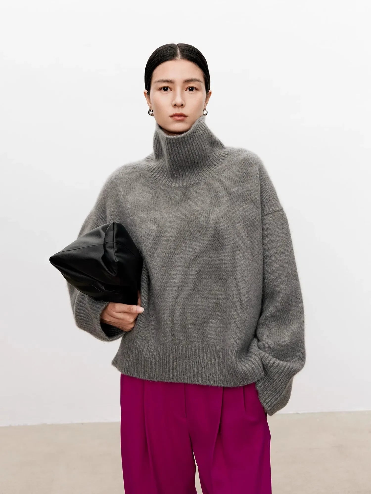 Thickened turtleneck 100% pure cashmere sweater women's loose lazy knit silhouette sweater European products Luxlife Brands