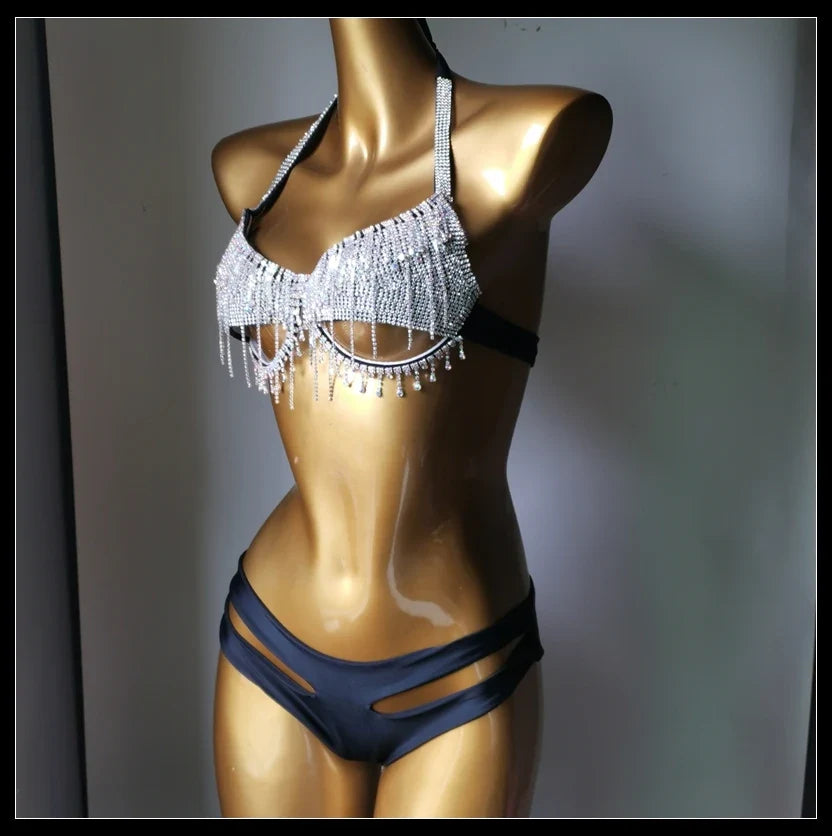 The Venus Vacation Tassel Bikini – Luxe Rhinestone Fringe Showgirl Set