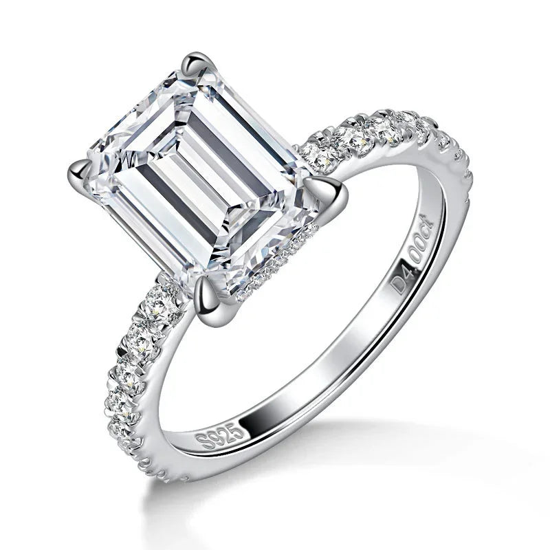 Emerald/Radiant Cut Real Full Moissanite Ring for Women 8*10mm D Color Diamond 925 Sterling Silver Wedding Band with Certificate Luxlife Brands