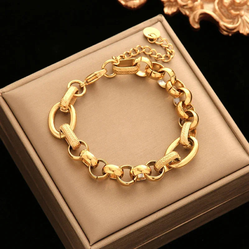 EILIECK 316L Stainless Steel Twisted Bracelet Bangles For Women Trendy 18K Gold Plated Wrist Chain Waterproof Jewelry Gift Party Luxlife Brands