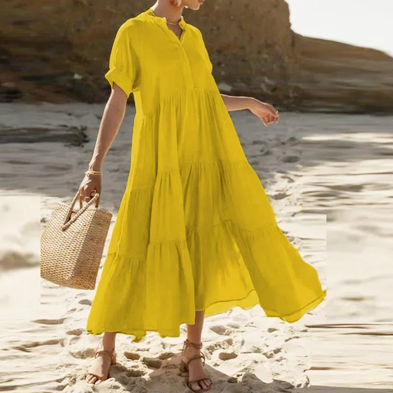 Summer Bohemian Dresses For Women V Neck Casual Long Dress Plus Size Women Elegant Party Dress Solid Maxi Dresses Luxlife Brands