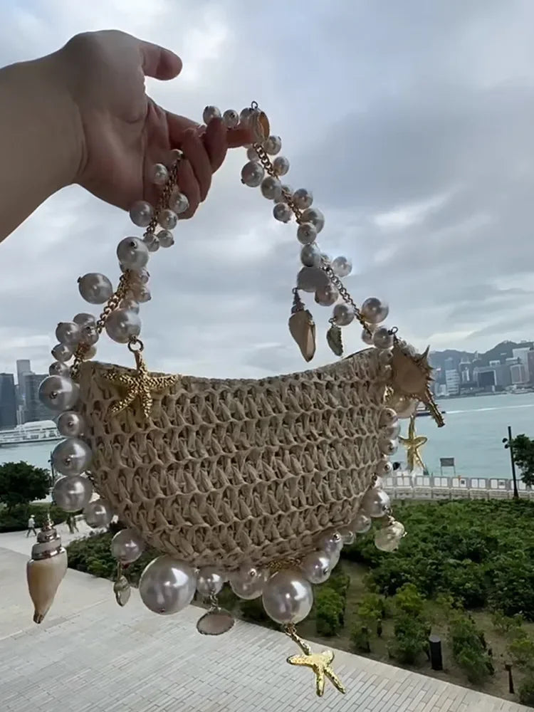 Lady Evening Bags For Women Luxury Designer Brand Handbags And Purses 2023 New In Papyrus Woven Chain Beaded Trim Shoulder Bag Luxlife Brands
