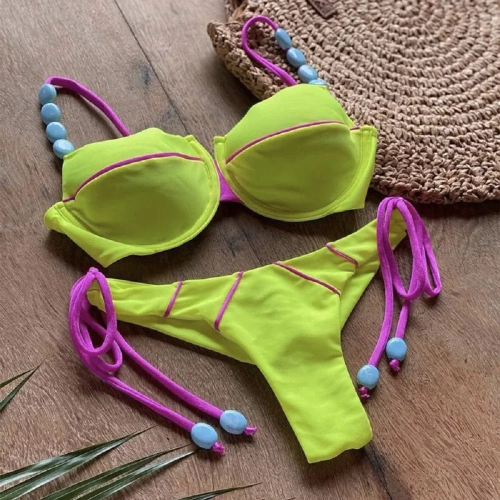 Sexy Bikini 2022 Push Up Bikini Set Yellow Swimwear Women Micro Swimsuit Female Bandage Biquini Beach Wear Swimming Two-Piece Luxlife Brands