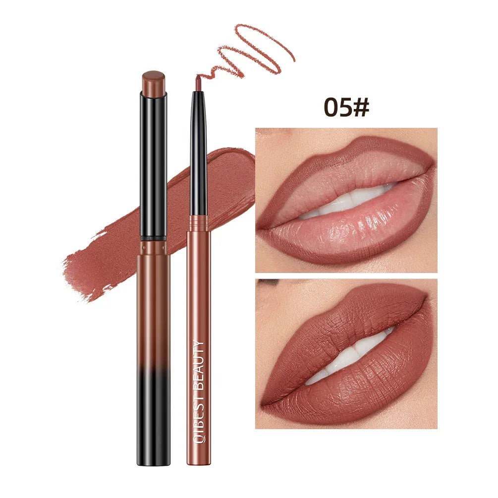 QIBEST Lipstick Pencil Waterproof Sexy Red Nude Purple Matte Tint Lipstick Lasting Lip liner Pen Longlasting Makeup Cosmetics Luxlife Brands