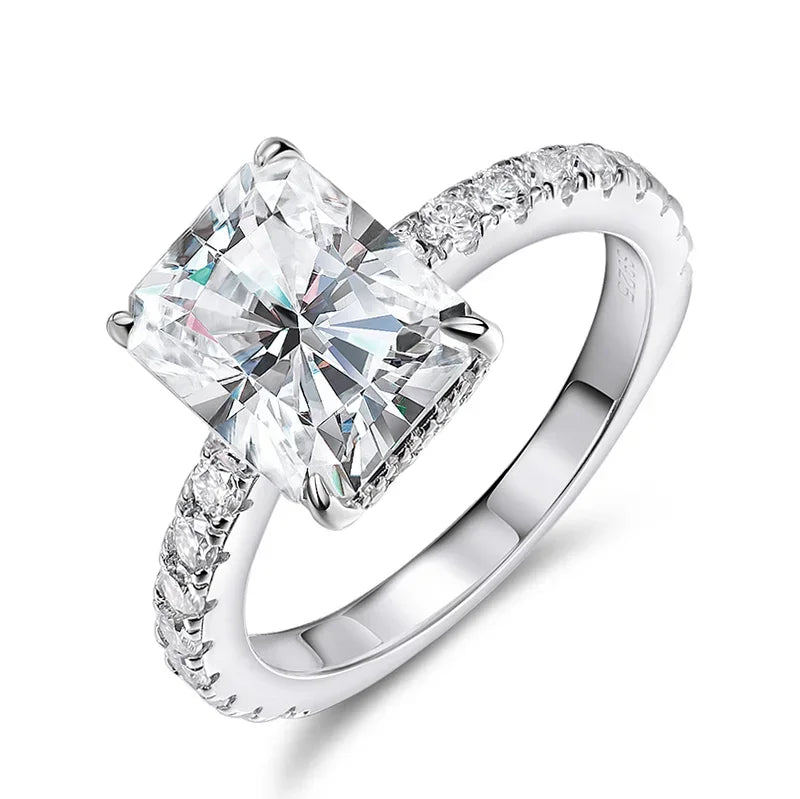 Emerald/Radiant Cut Real Full Moissanite Ring for Women 8*10mm D Color Diamond 925 Sterling Silver Wedding Band with Certificate Luxlife Brands