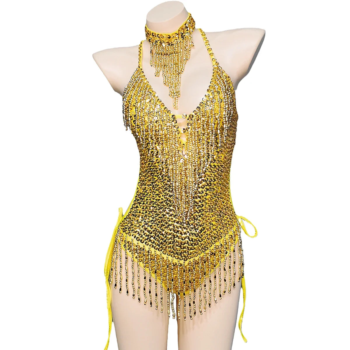 Beaded Sequin Tassel Performance Bodysuit