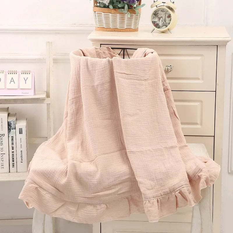 INS Ruffled Muslin Baby Swaddle Blankets for New Born Infant Bedding Organic Baby Accessories Newborn Receive Blanket Cotton Luxlife Brands