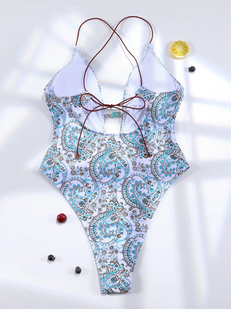Miyouj Solid Color Swimwear Women's Swimsuit Bandage One Piece Suit High Waist Beachwear High Cut Bathsuit Hollow Out Swimsuits Luxlife Brands