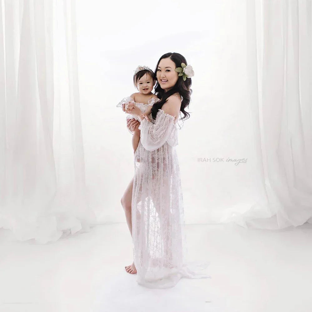 Maternity Photo Shoot Mesh Lace Maxi Dress Luxlife Brands
