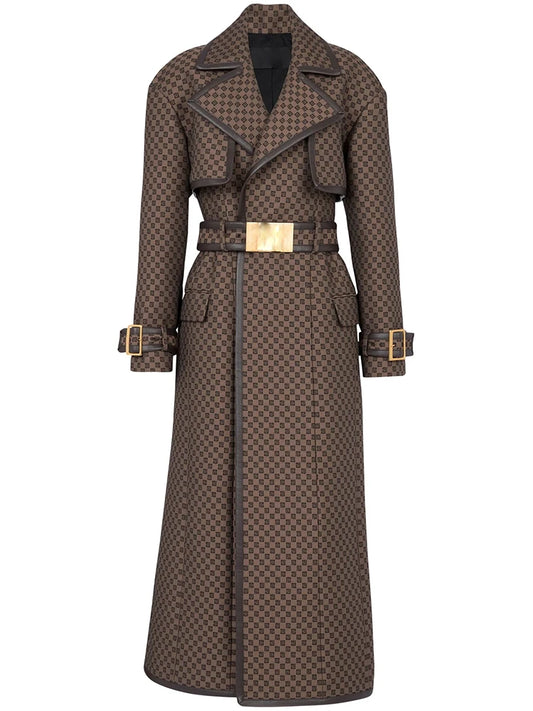HIGH STREET Newest 2024 Fall Winter Designer Coat Women's Belted Monogram Jacquard Trench Overcoat LUXLIFE BRANDS