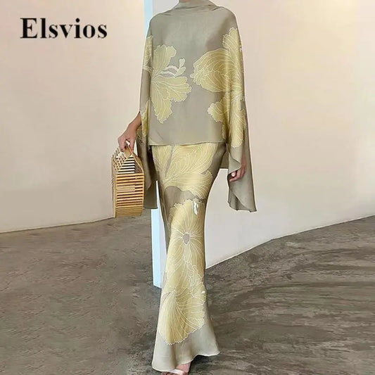 High Fashion Commuting Satin Set Elegant Batwing Sleeve Tops Blouse & Slim Long Skirt Outfits Women Casual Loose Two Piece Suits LUXLIFE BRANDS