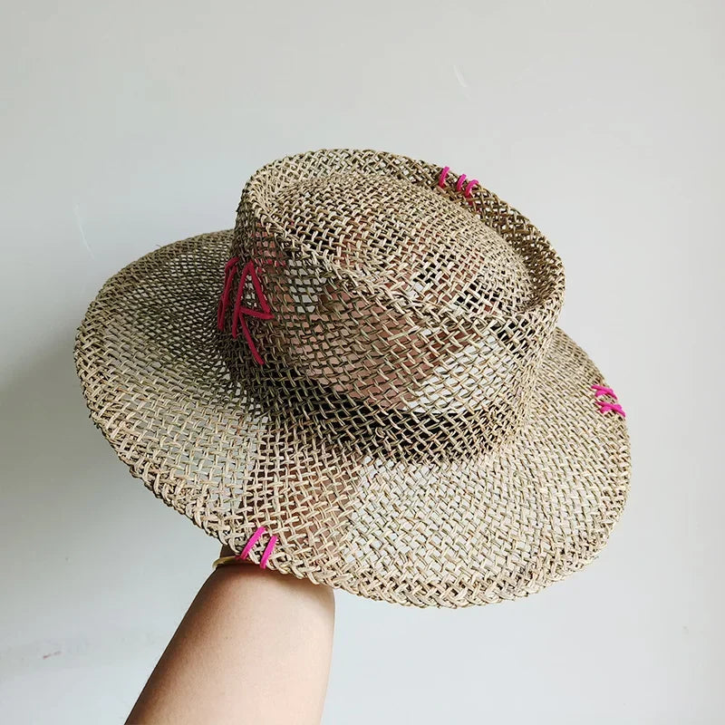 Designer French Elegant Women's Summer RB Letter Straw Hat Wide Brim Breathable Sun Protect Fashionable Beach Vacation Sun Hat Luxlife Brands