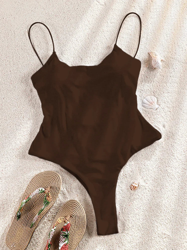 Miyouj Solid Color Swimwear Women's Swimsuit Bandage One Piece Suit High Waist Beachwear High Cut Bathsuit Hollow Out Swimsuits Luxlife Brands