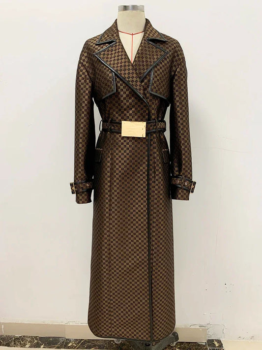 HIGH STREET Newest 2024 Fall Winter Designer Coat Women's Belted Monogram Jacquard Trench Overcoat LUXLIFE BRANDS