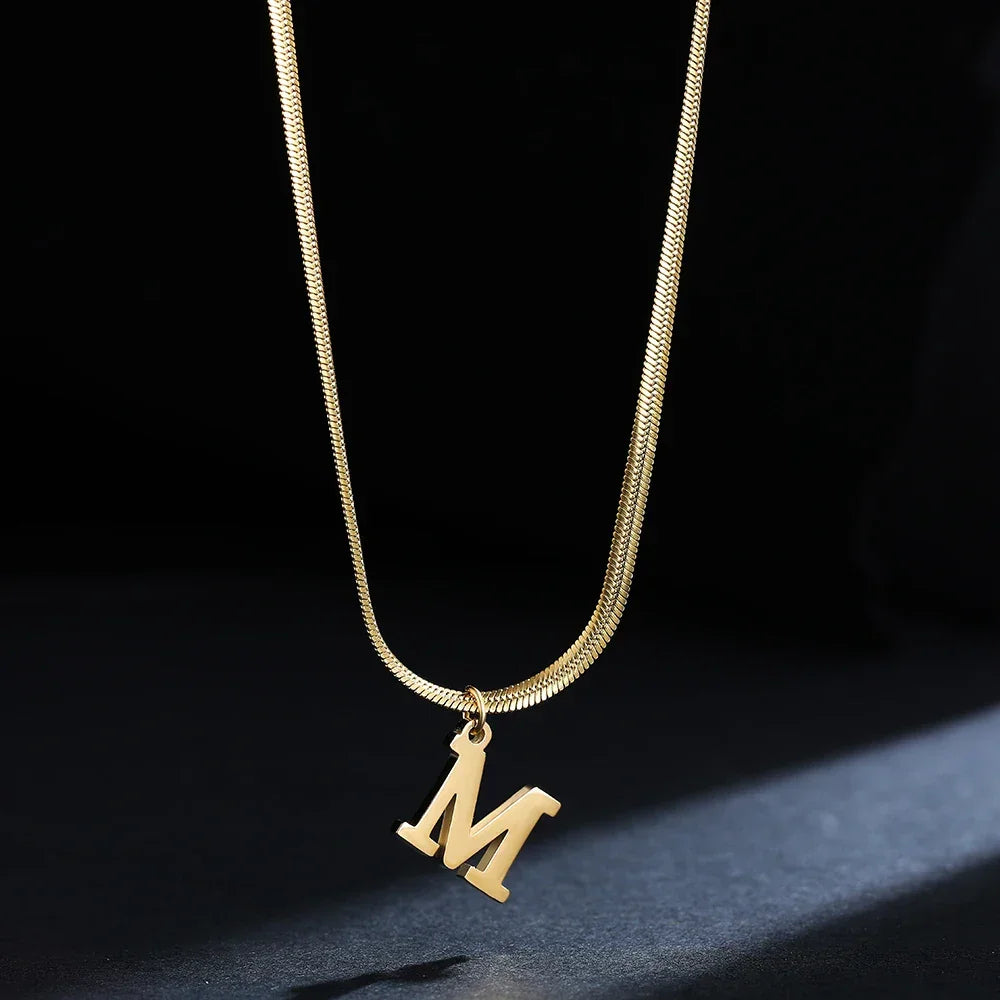 A-Z Alphabet Gold Plated Stainless Steel Pendant Necklace for Women Snake Chain Initial Letter Clavicle Necklaces Collar Jewelry Luxlife Brands