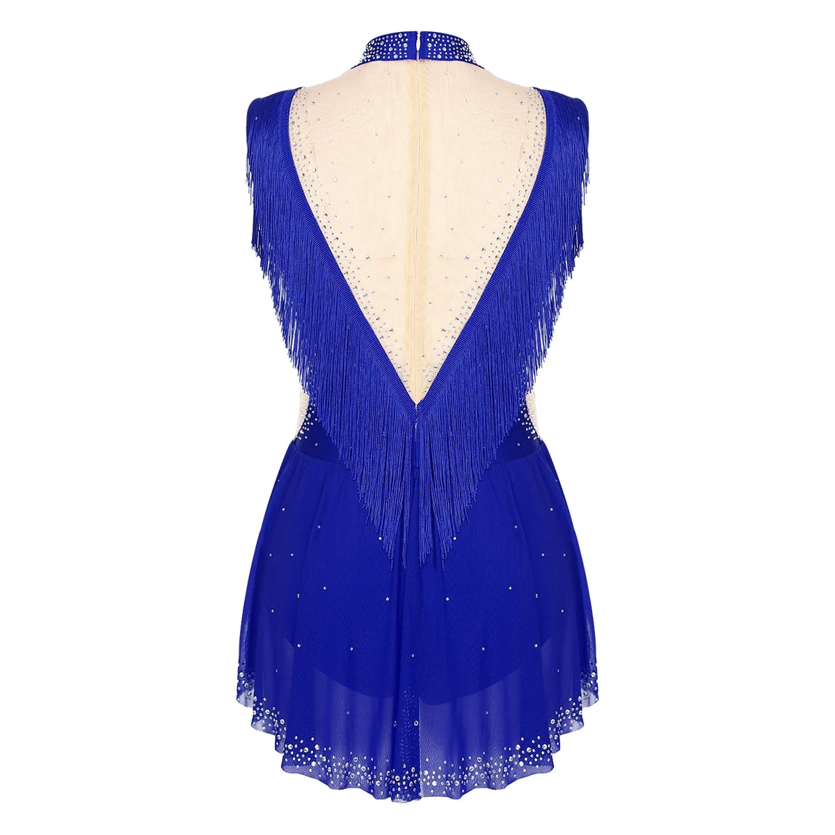 Rhinestone Mock Neck Mesh Tassel Leotard