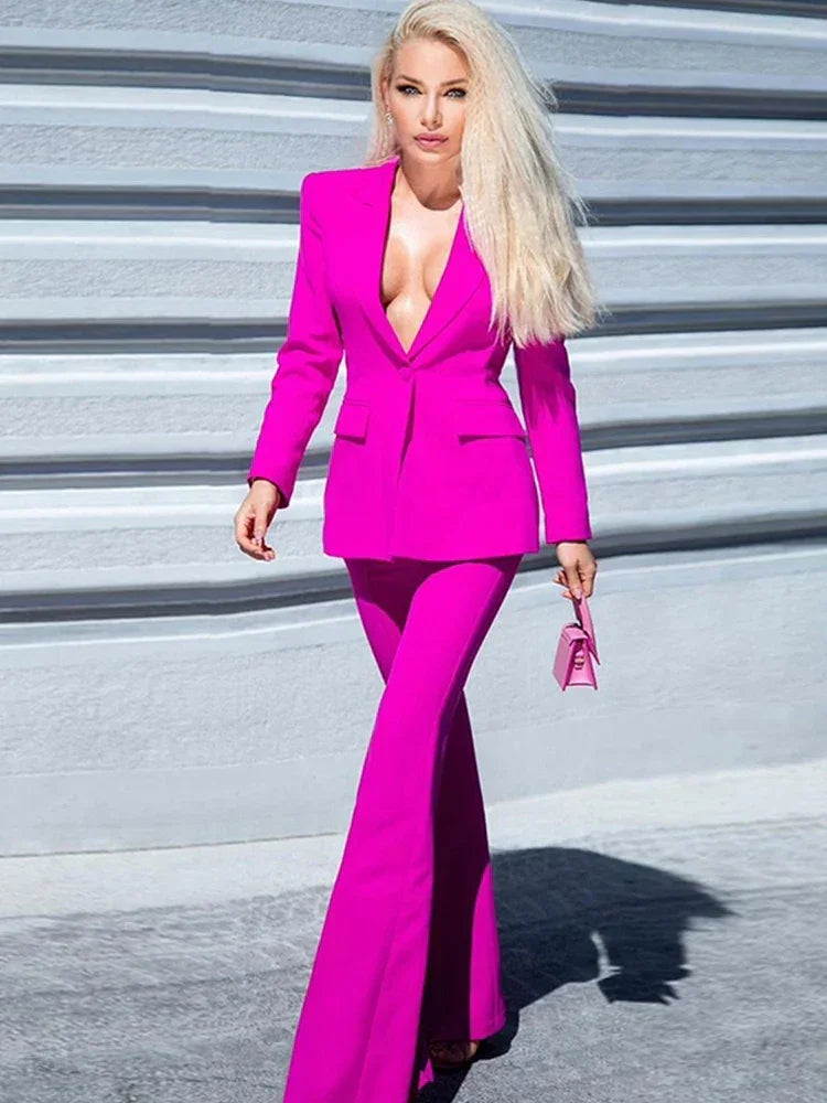 Single Button Flared Pants Blazer + Pants Suit Set Luxlife Brands