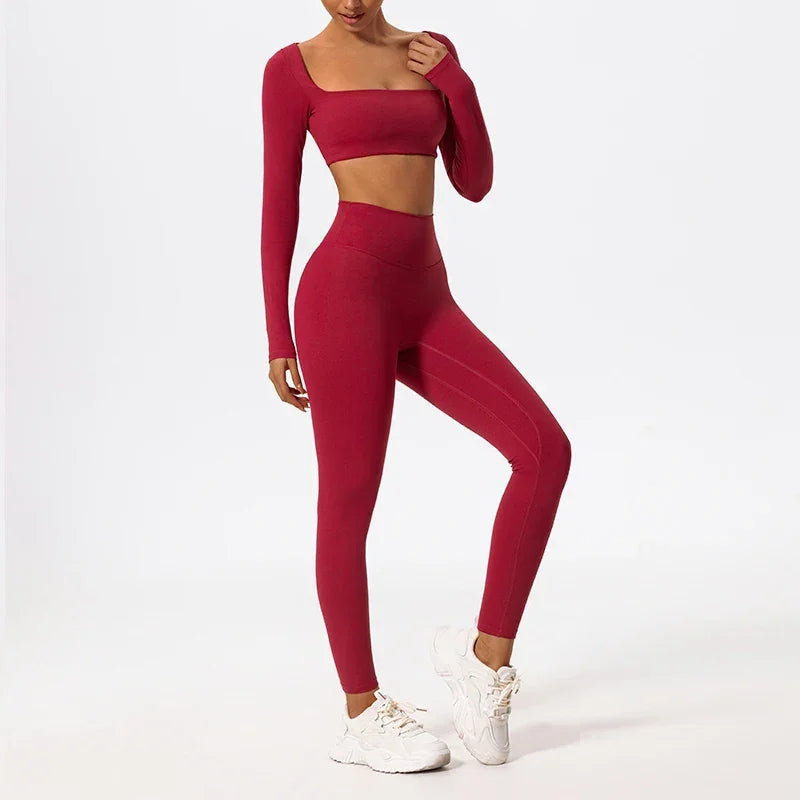 New Long sleeve Shirt Sports Set Women Fitness Tights Yoga Set Crop Top Running High Waist Gym Set Womens Outfits Yoga Clothing Luxlife Brands