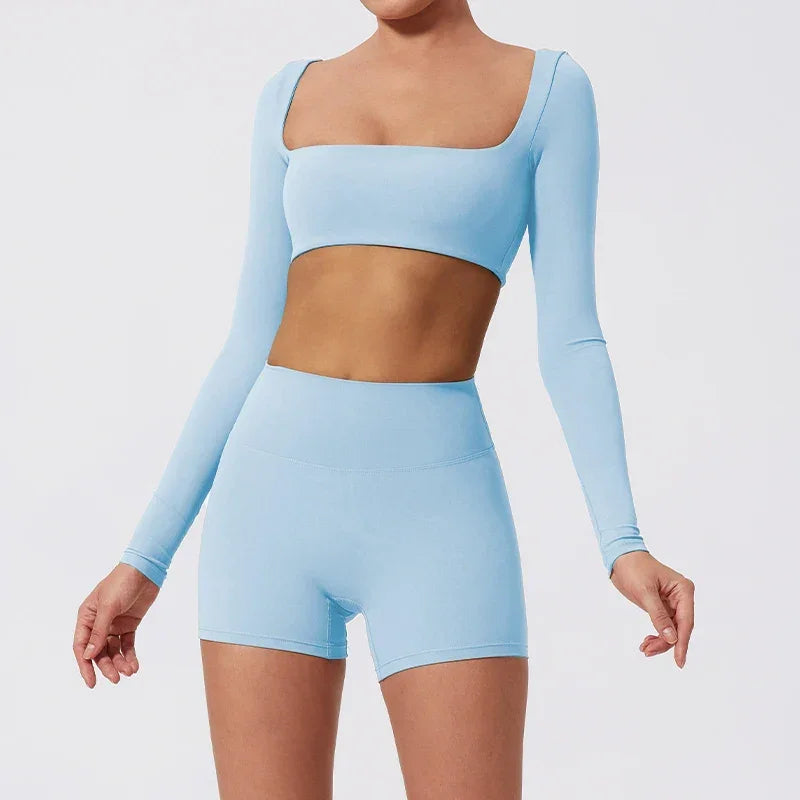 New Long sleeve Shirt Sports Set Women Fitness Tights Yoga Set Crop Top Running High Waist Gym Set Womens Outfits Yoga Clothing Luxlife Brands